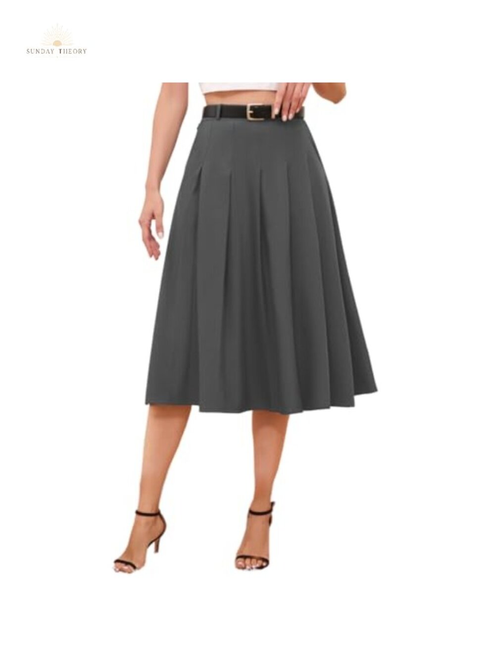 Women's High Waist Pleated Long A-Line Skirt with Pockets